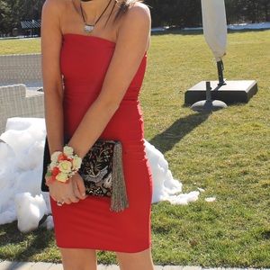 Red strapless dress